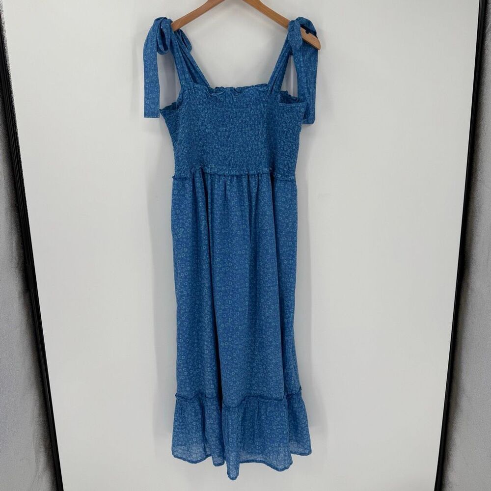 Aspiga Blue Organic Cotton Smocked Midi‎ Dress L – Eco Chic Summer Style